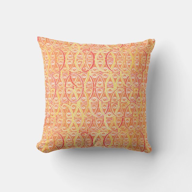 Arabesque damask - orange and saffron yellow cushion (Front)