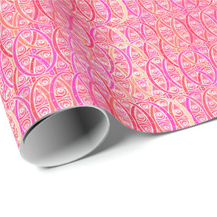 Arabesque damask - shades of coral pink wrapping paper