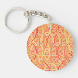 Arabesque damask - soft orange and coral key ring