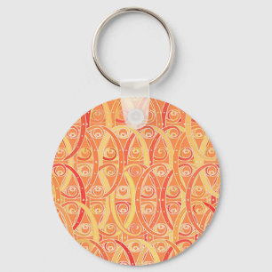 Arabesque damask - soft orange and coral key ring