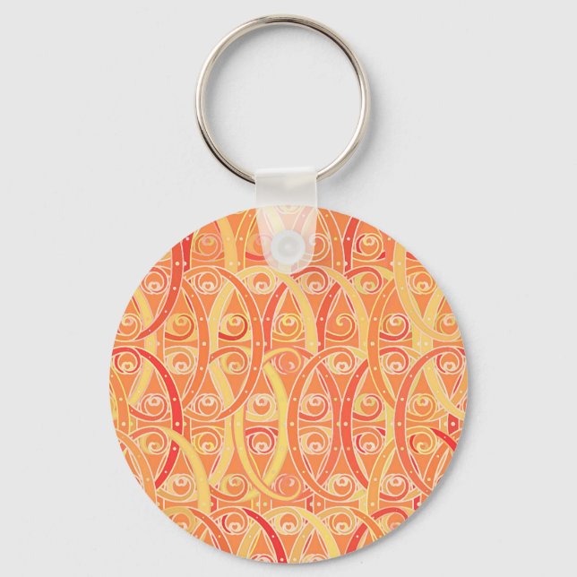 Arabesque damask - soft orange and coral key ring (Front)