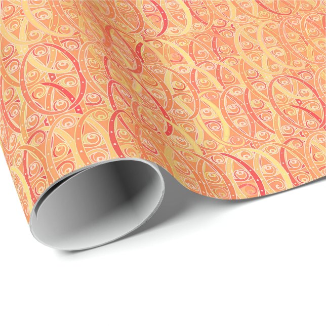 Arabesque damask - soft orange and coral wrapping paper (Roll Corner)