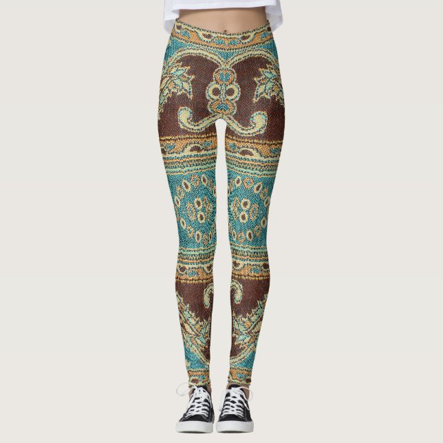 Arabesque Fabric Paisley Oriental Design Leggings (Front)