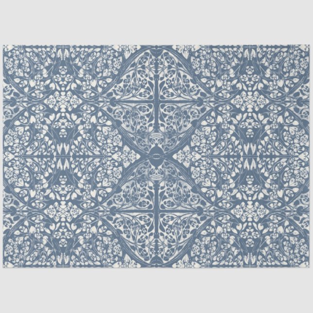 Arabesque Floral Vines Blue Ivory LG Decoupage Tissue Paper (Front)