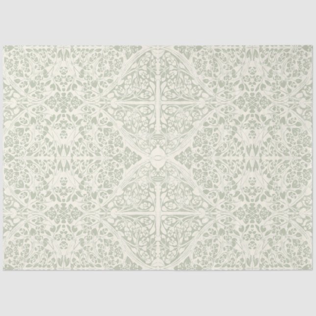 Arabesque Floral Vines Sage Green Ivory Decoupage Tissue Paper (Front)