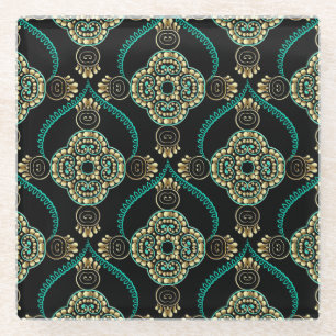 Arabesque Floral, Vintage Elegance Pattern. Glass Coaster