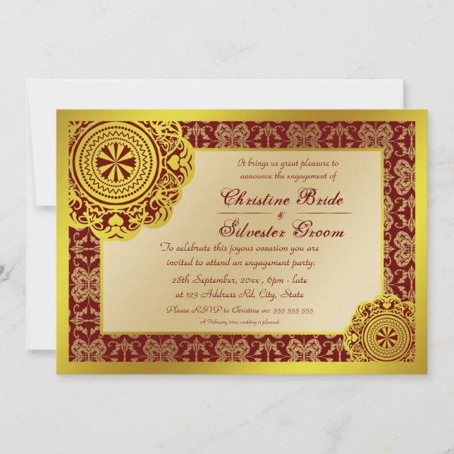 Arabesque Gold Lace, 5x7 engagement Invitation (Front)