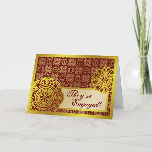 Arabesque Gold Lace, engagement announcement card (Front)