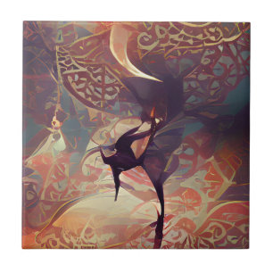 Arabesque golden rose swirls and dance digital art tile
