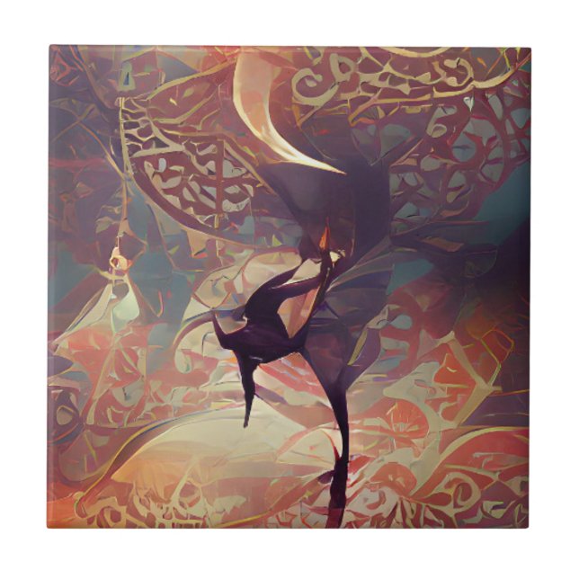Arabesque golden rose swirls and dance digital art tile (Front)