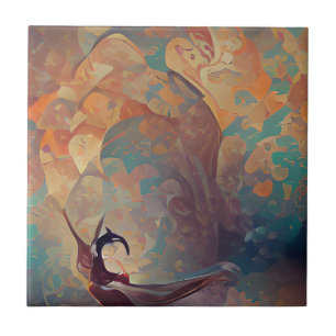 Arabesque golden rose turquoise dance digital art tile