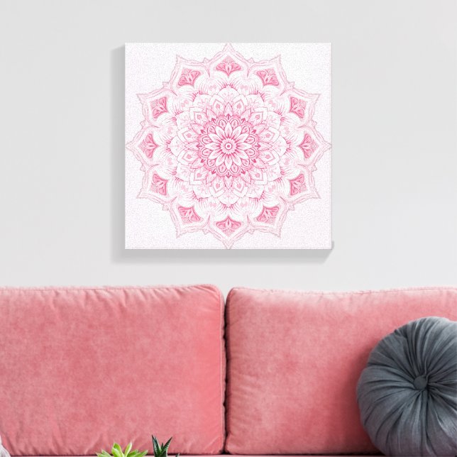 Arabesque Mandala Art – Pink Symmetrical Floral Pa Canvas Print (Insitu(LivingRoom))