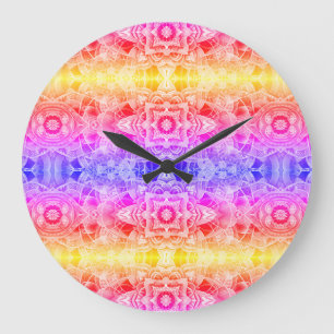 Arabesque Mandala in Purple Yellow and Pink Large Clock