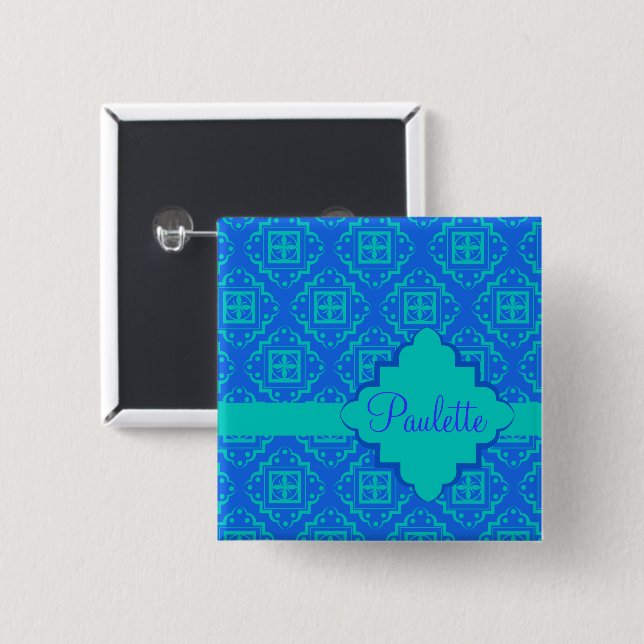 Arabesque Moroccan Blue Turquoise Name Badge (Front & Back)