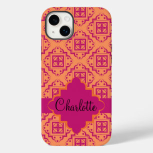 Arabesque Moroccan Orange Magenta Name Personalise Case-Mate iPhone 14 Plus Case