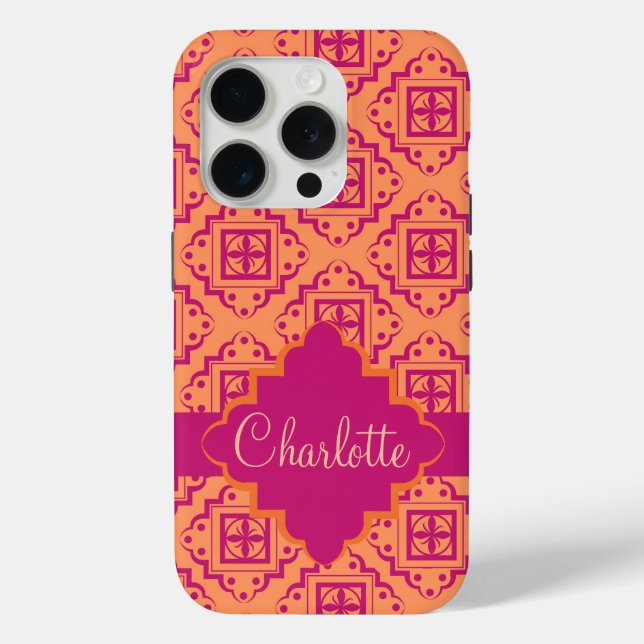 Arabesque Moroccan Orange Magenta Name Personalise Case-Mate iPhone Case (Back)