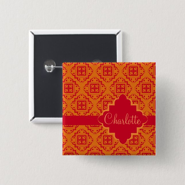 Arabesque Moroccan Orange Red Name Badge (Front & Back)