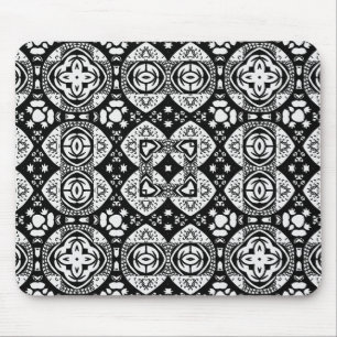 Arabesque Mosaic Tile Pattern Black and White   Mouse Mat