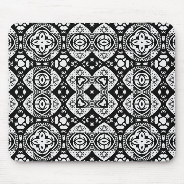 Arabesque Mosaic Tile Pattern Black and White   Mouse Mat (Front)
