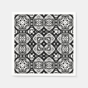 Arabesque Mosaic Tile Pattern Black and White Napkin