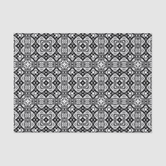 Arabesque Mosaic Tile Pattern Black and White   Tissue Paper (Front)