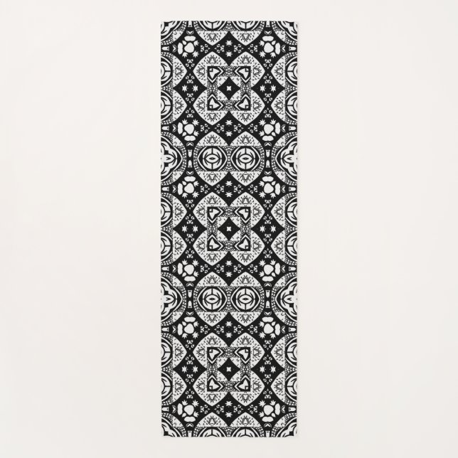 Arabesque Mosaic Tile Pattern Black and White  Yoga Mat (Front)