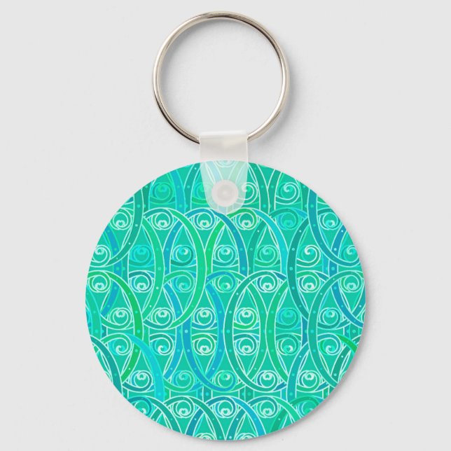 Arabesque pattern - aqua and turquoise key ring (Front)