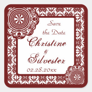Arabesque Red Lace, save the date stickers