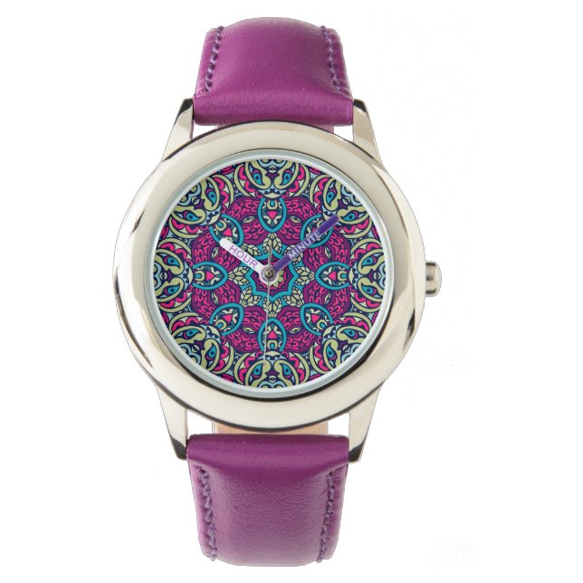 Arabesque Scrapbook Pattern Stainless Steel Watch  (Front)