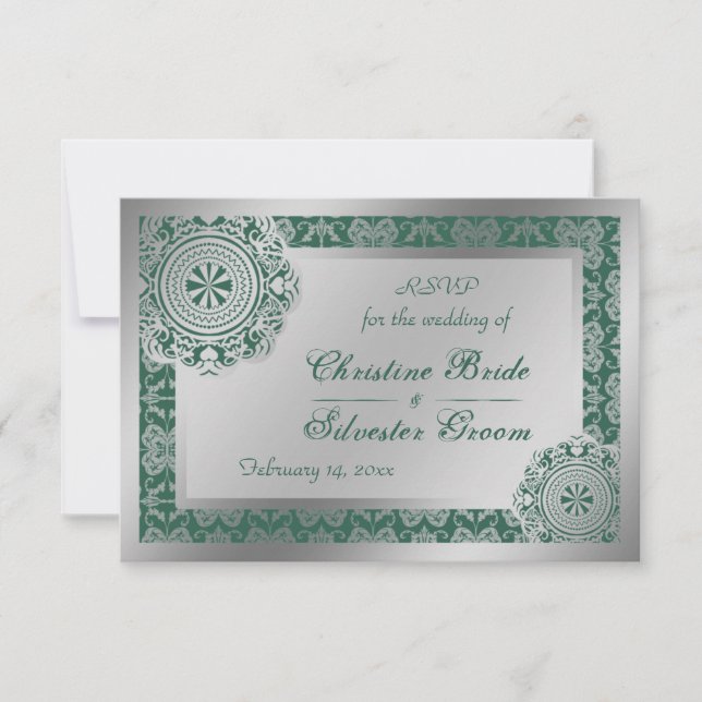 Arabesque Silver Lace, 3.5"x5" wedding rsvp Invitation (Front)