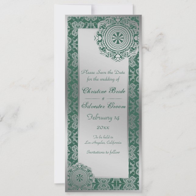 Arabesque Silver Lace, 4x9.25 save the date (Front)