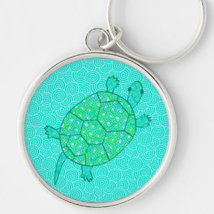 Arabesque swirl turtle - shades of seafoam green key ring