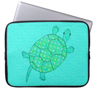 Arabesque swirl turtle - shades of seafoam green laptop sleeve