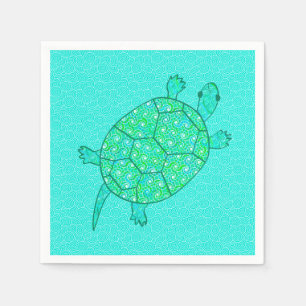 Arabesque swirl turtle - shades of seafoam green napkin