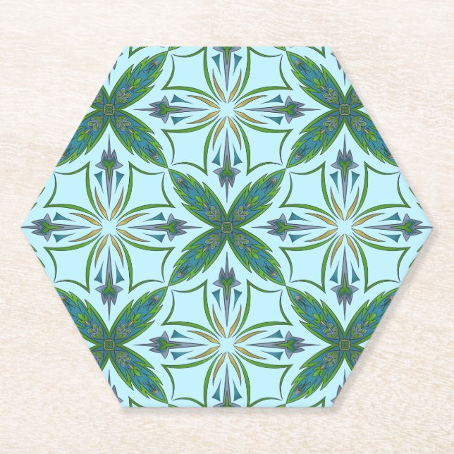 Arabesque Tile Bold Vivid Tropical Pattern Paper Coaster (Front)