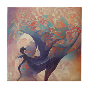 Arabesque tree turquoise dance digital art ceramic tile