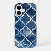Arabesque Trellis Phone Case – Blue Watercolor Geo
