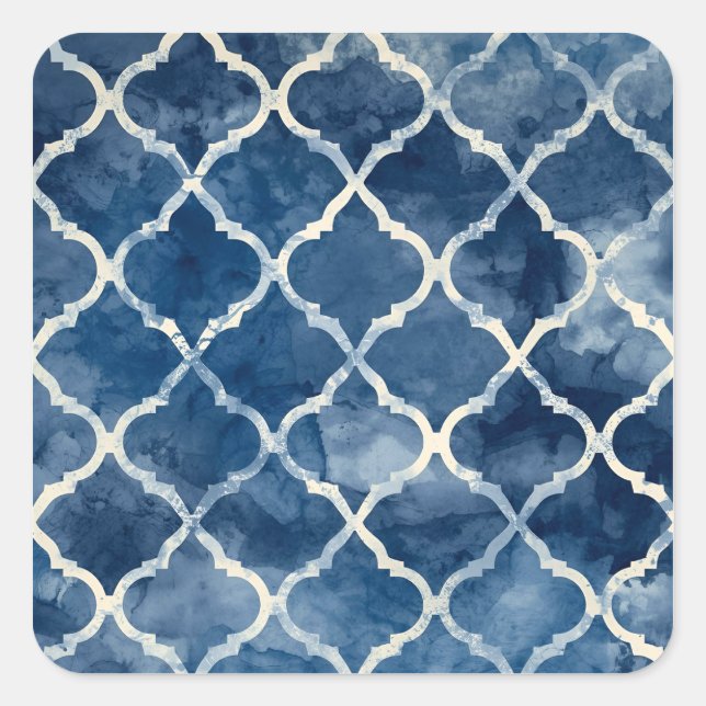 Arabesque Trellis Pillow – Blue Geometric Pattern  Square Sticker (Front)