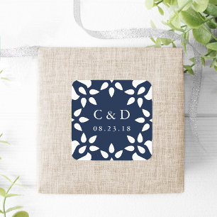 Arabesque Wedding Monogram Sticker Navy