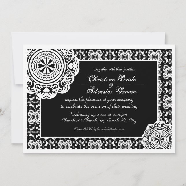 Arabesque White Lace, 5x7 wedding invite (Front)