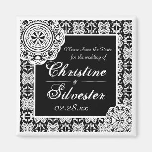 Arabesque White Lace, square save the date Magnet