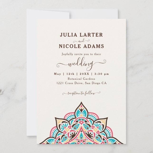 Arabian Art Nouveau Floral Arc Mandala Wedding Invitation (Front)