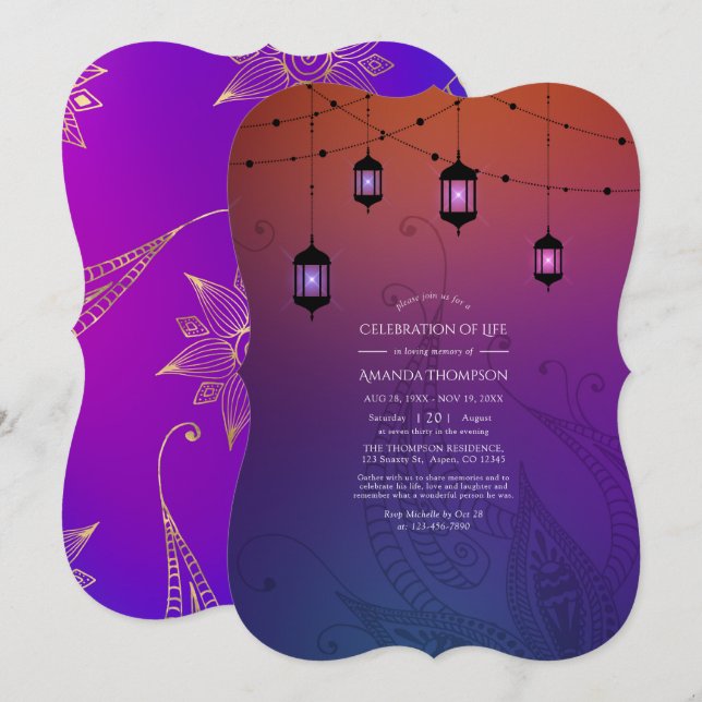 Arabian Bollywood Celebration of Life Invitation (Front/Back)