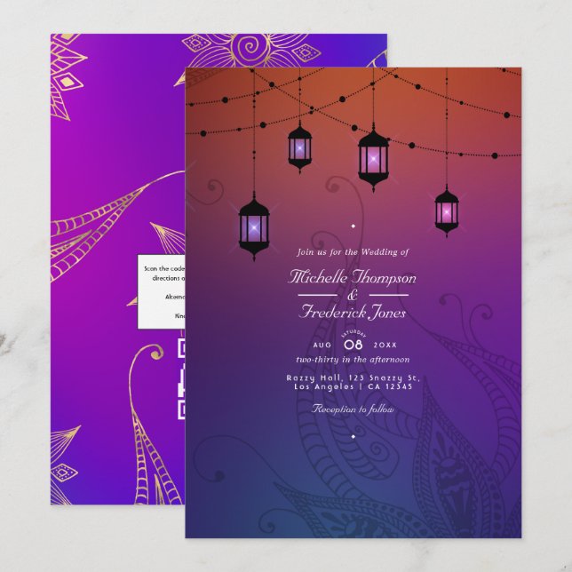 Arabian Bollywood QR Code RSVP Wedding Invitation (Front/Back)