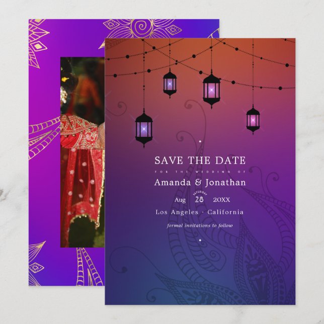 Arabian Bollywood Wedding Photo Save The Date (Front/Back)