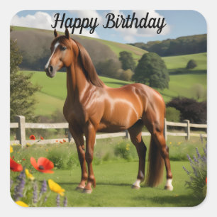 Arabian horse in countryside square sticker