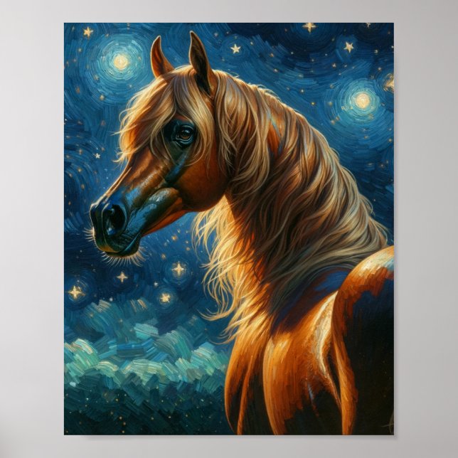 Arabian Horse in Van Gogh Starry Night Poster (Front)