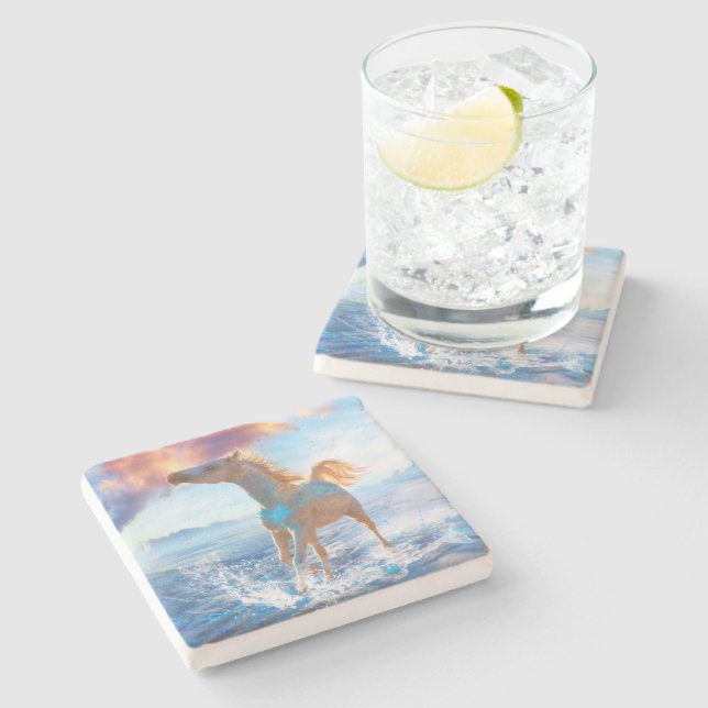 Arabian Horses "HORSES OF STELLAR ISLAND" Stone Coaster (Side)