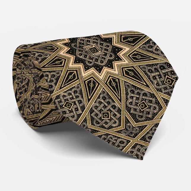 Arabian Intricate Retro Golden Brown Pattern Tie (Rolled)