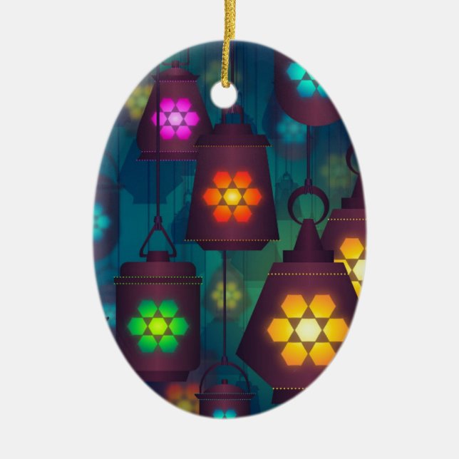 Arabian Lanterns Middle Eastern design Ceramic Tree Decoration (Front)